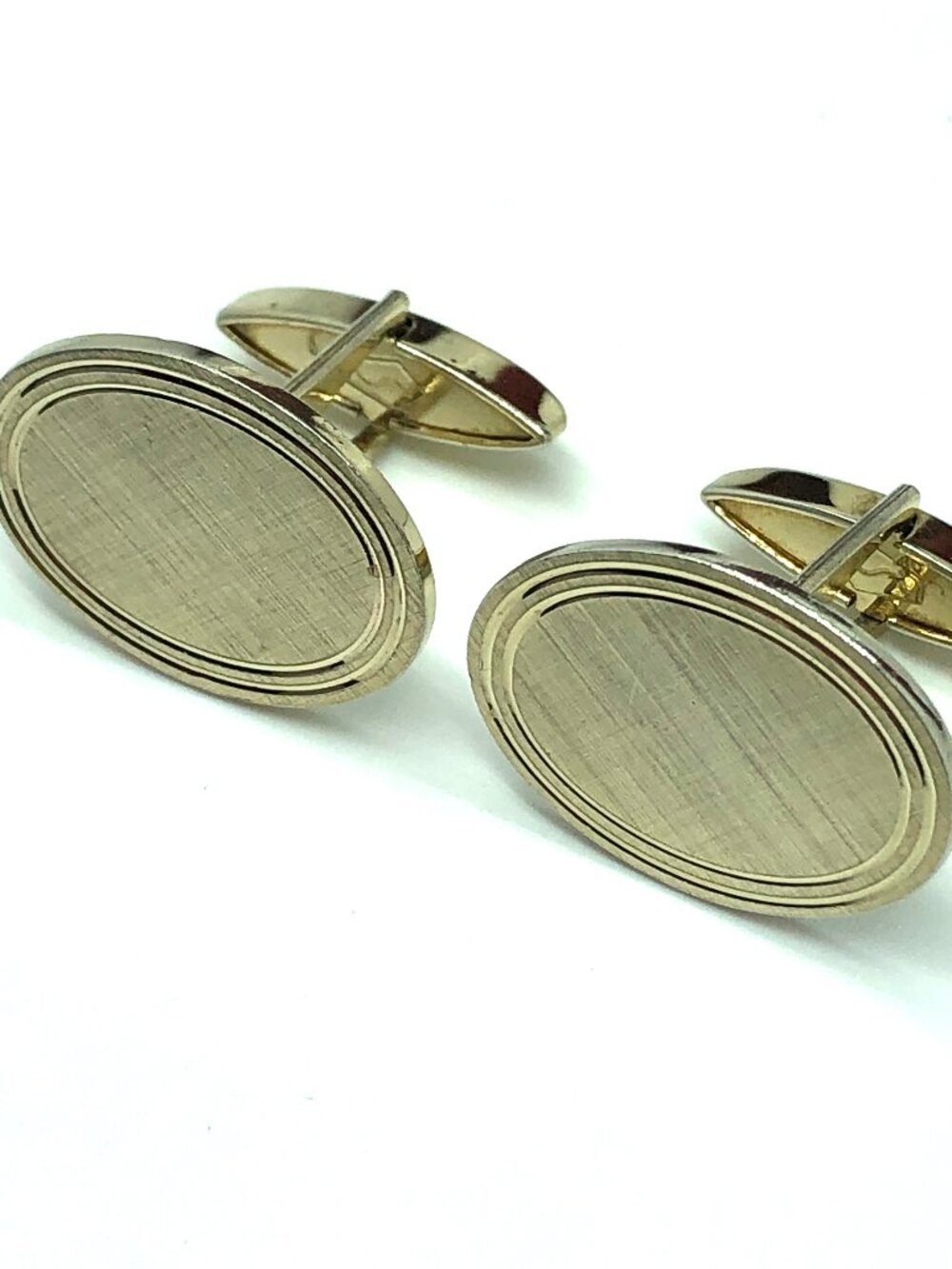Oval Gold Cufflinks Vintage Sterling Silver Swank Etched Bullet Back Cufflinks